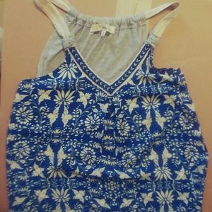 Rewind tank top, blue bird print womens size M #a7